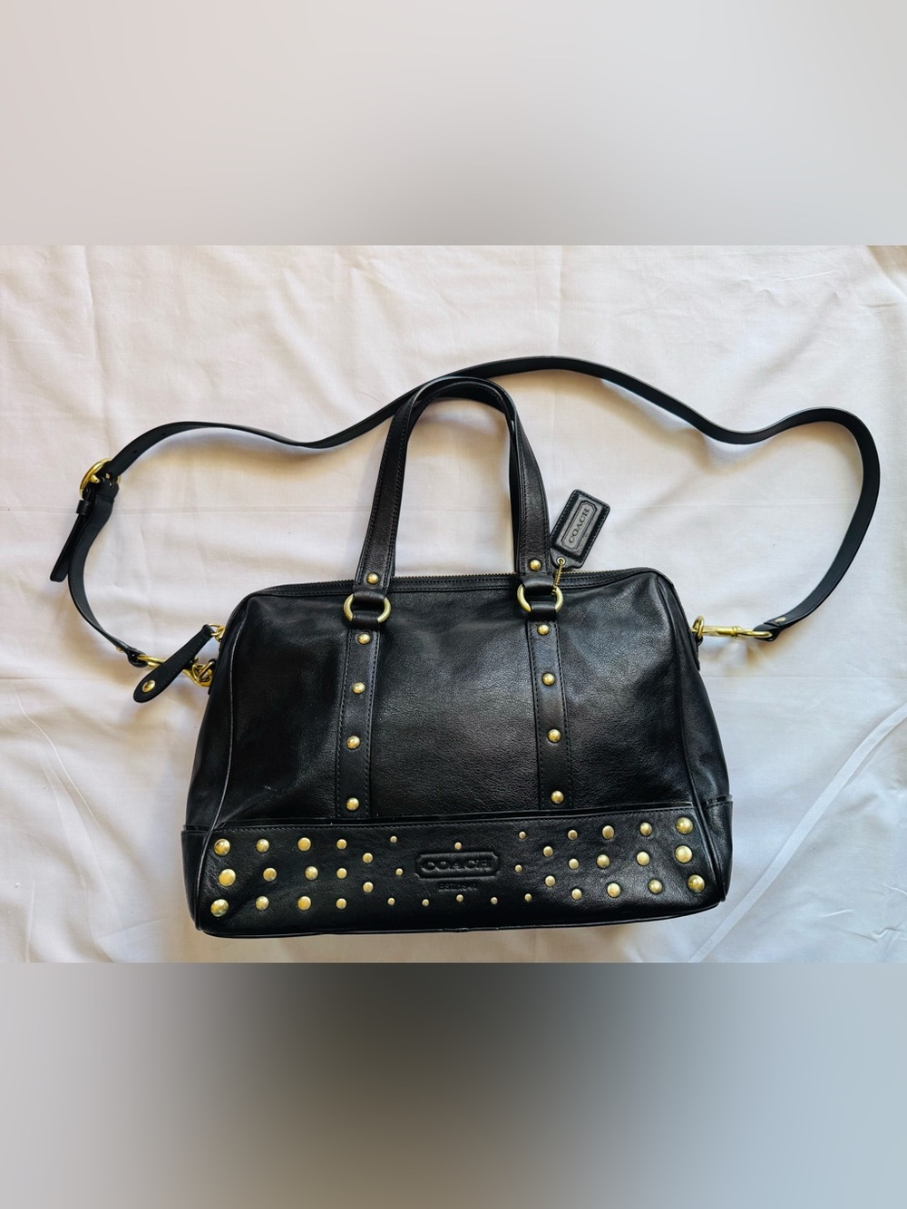 Coach Black Leather Satchel with Gold-Tone Studs